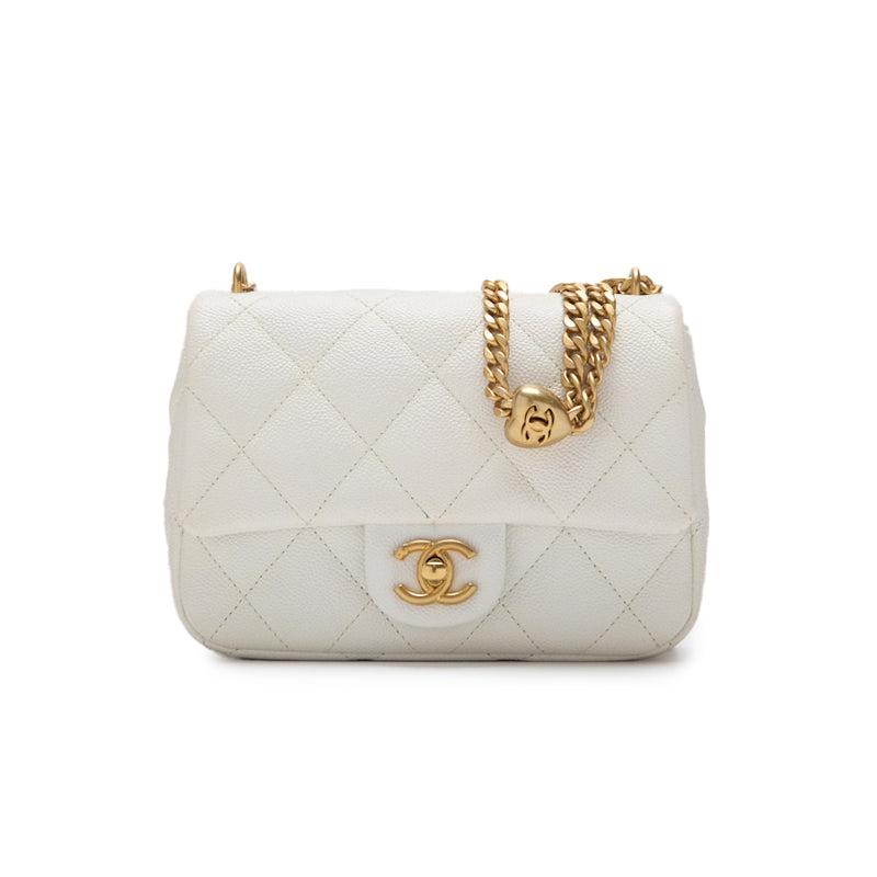 CHANEL 【CHANEL】MINI TRASSE Turnlock Chain Shoulder Caviar S White  Shoulder Bag Mini Shoulder Bag  Bag Hybrid 【 Ship】