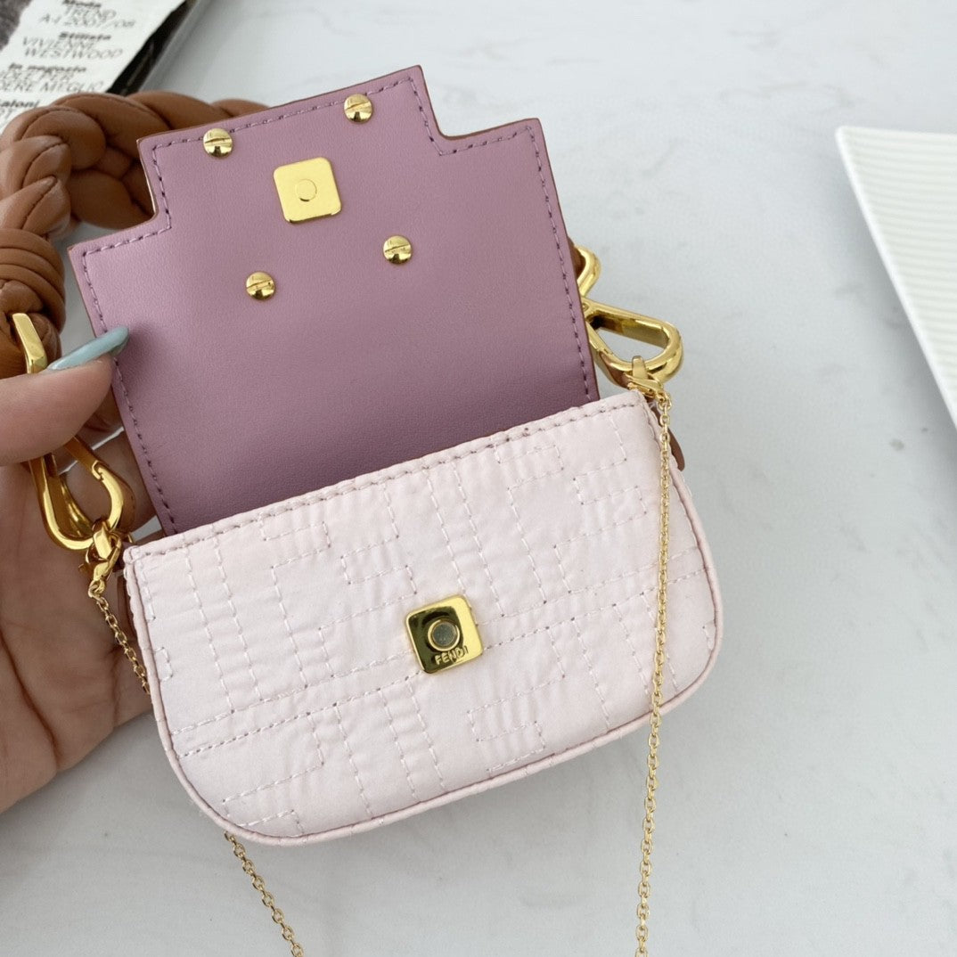 Fendi Nano Baguette Maxi Handle Pink and Brown Bag