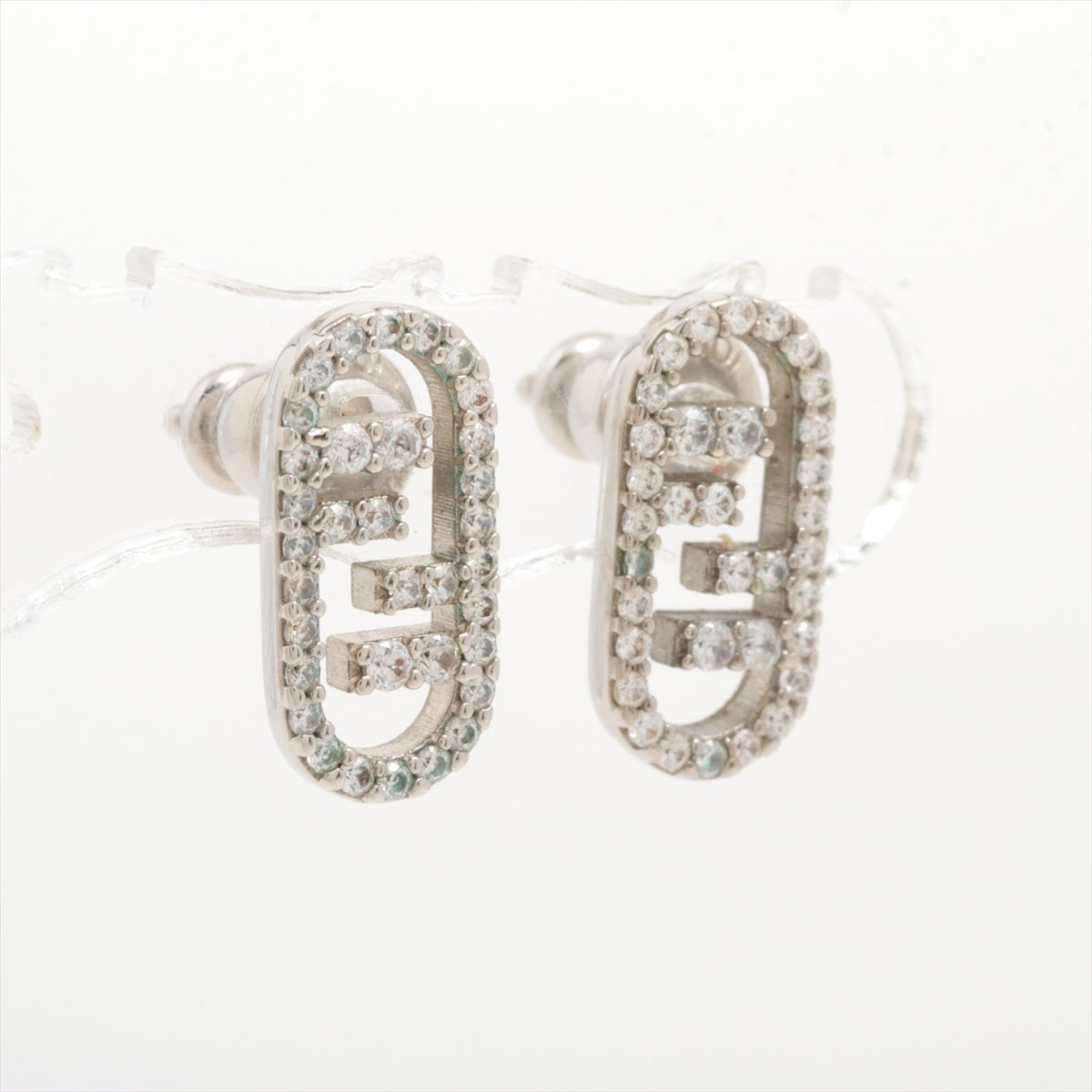 Fendi FF Logo Pierce Earrings Silver