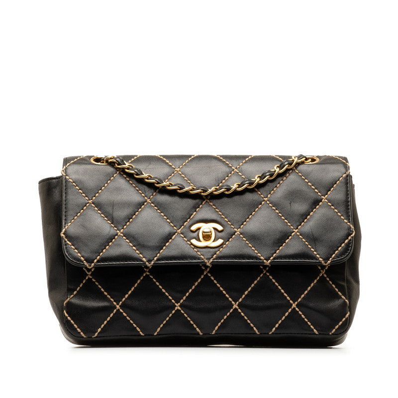 Chanel Wild Stick Coco Chain Shoulder Bag Black Leather  Chanel