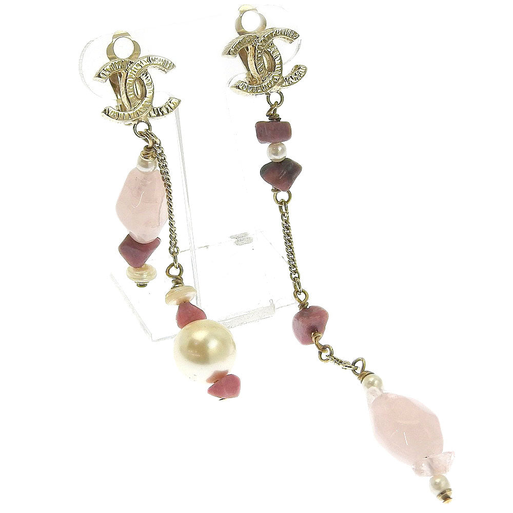 【Suale  OFF】 CHANEL Chanel Coco Asymmetry Metal Made  Color Stone Pink 05A  Earring 【Supersale】 A Ranked Cocomark Earring