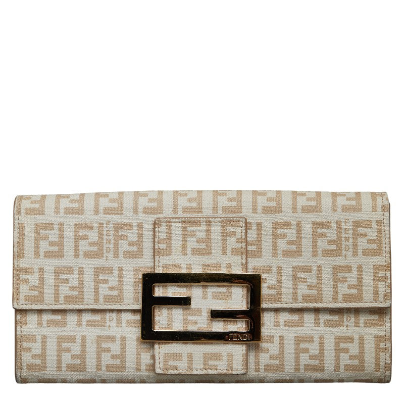 FENDI Zucca Long Wallet Beige PVC Leather Ladies