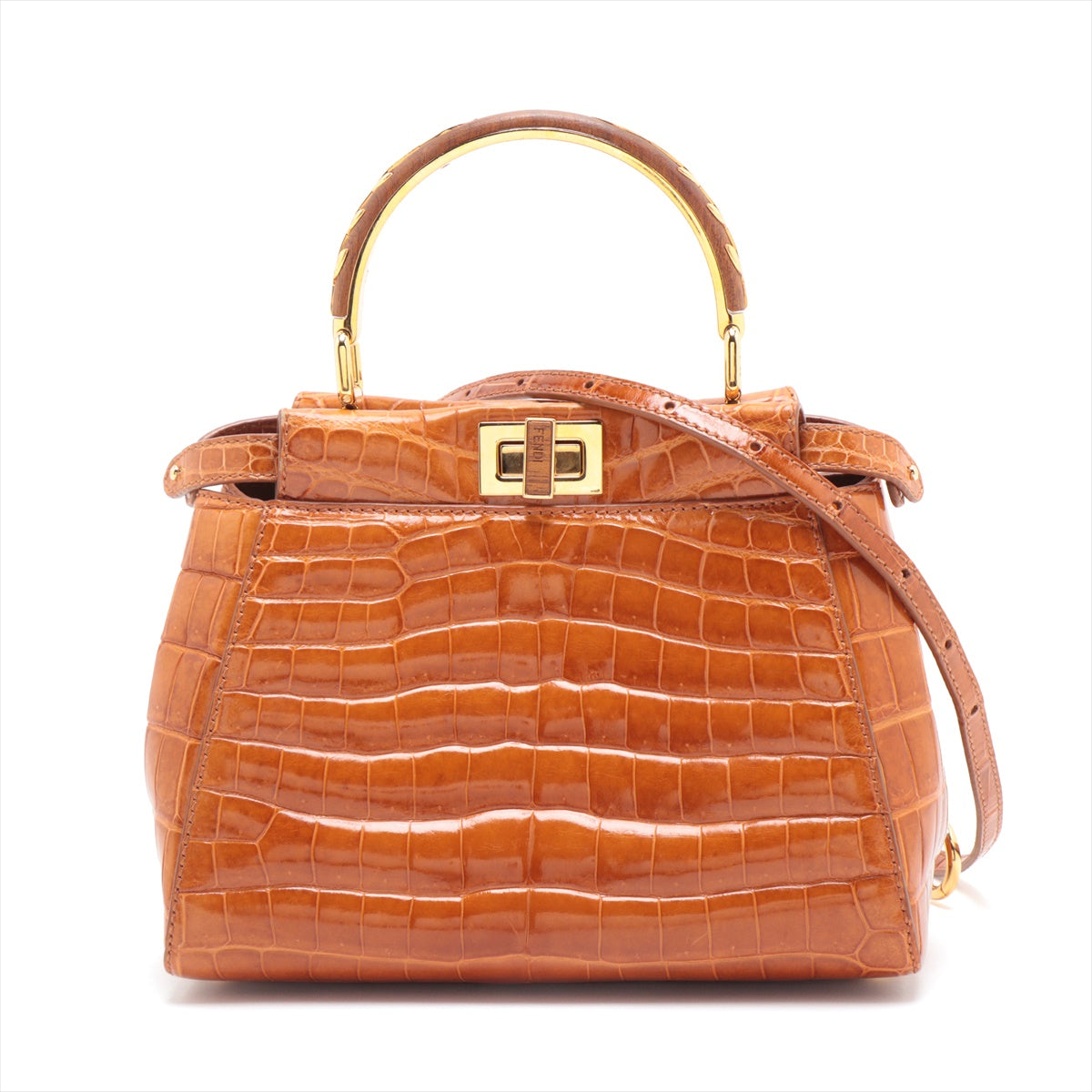 Fendi Mini Peekaboo Croco 2WAY Handbag Brown 8BN244