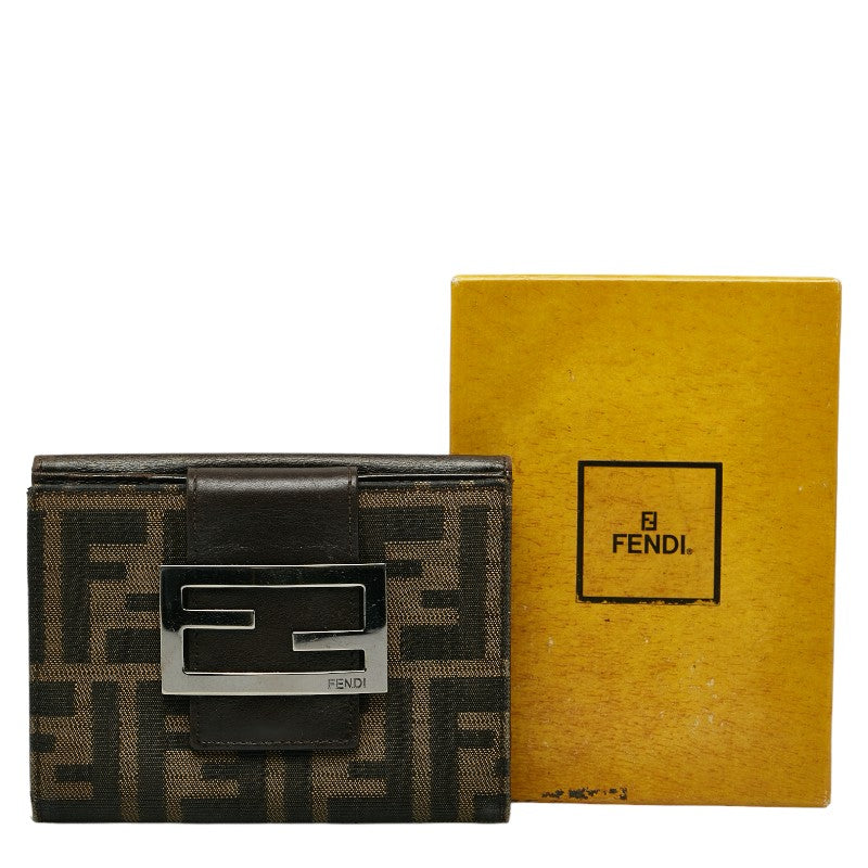 Fendi Zucca Double Fold Wallet Brown Canvas Leather  Fendi