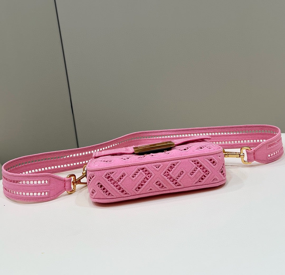 Fendi Baguette Pink with Embroidery Small Bag For Woman 21cm/8in