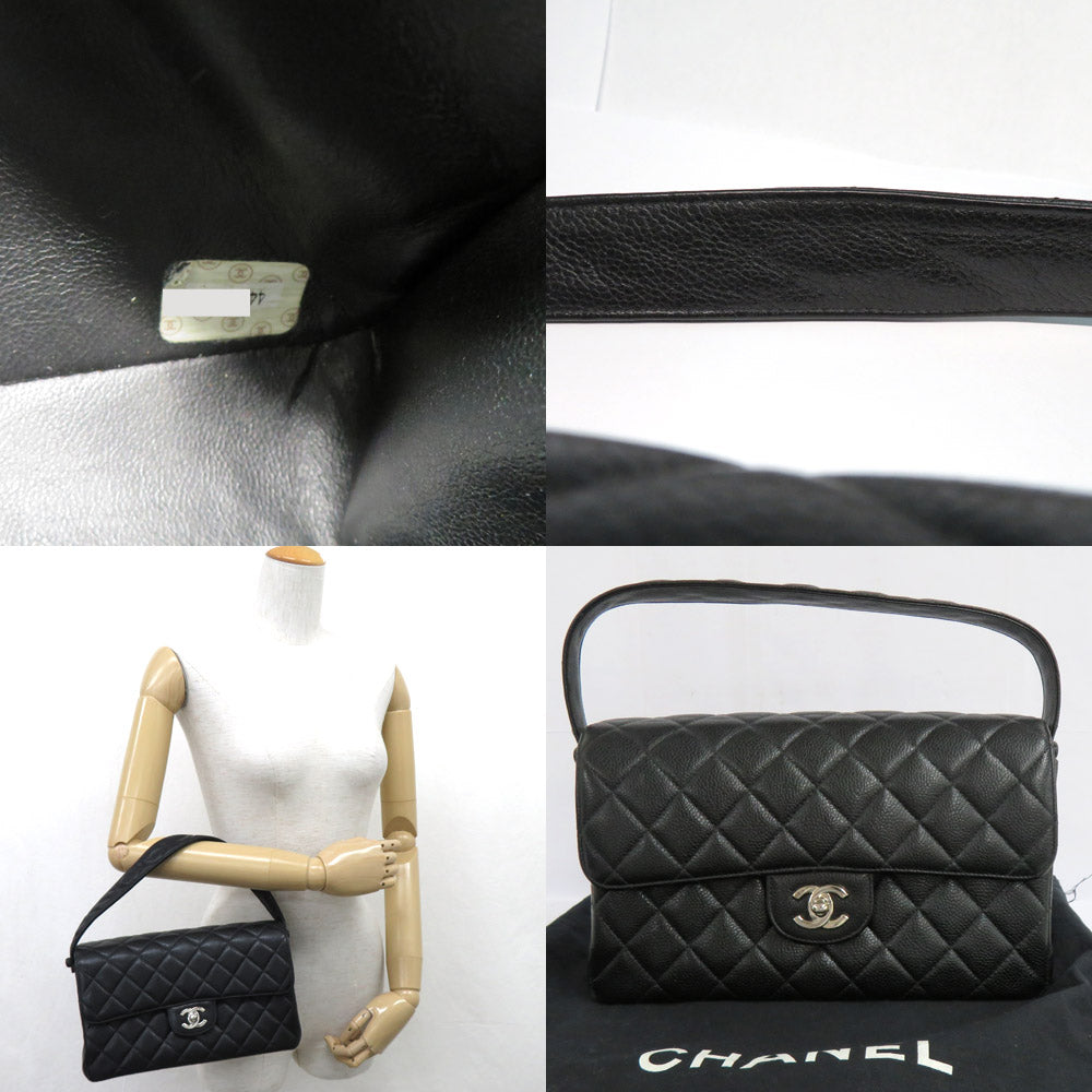 Chanel Double-Face Handbag Caviar S Black Silver G  4th Classical Coco Leather