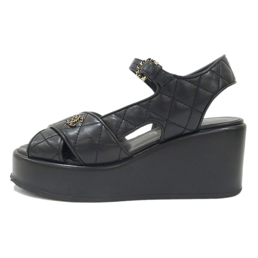 Chanel Sandals Coco Matrasse G39918 Leather Black Size 36C About 23.0cm Cocomark Shoes Shoes