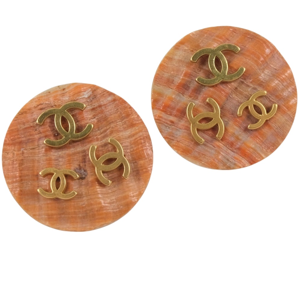 Chanel Chanel Coco Mark Earring S  G Plated Beige 94P  15.0g Coco Mark  【Cool】  Earring Shell