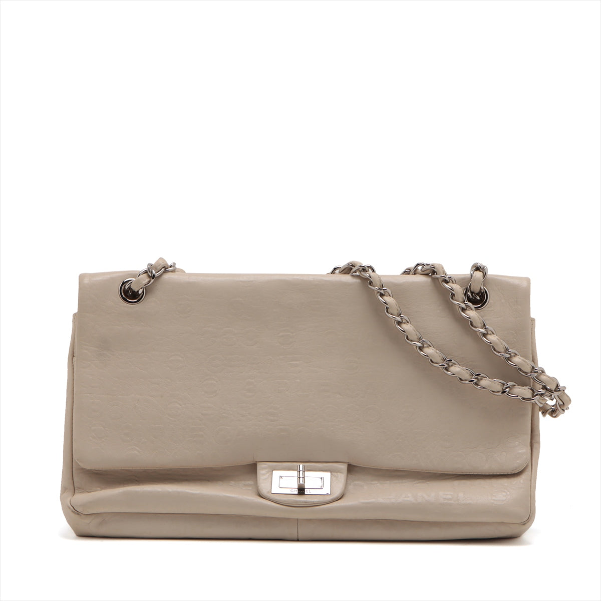 Chanel 2.55 Leather Double Flap Double Chain Bag Beige Silver