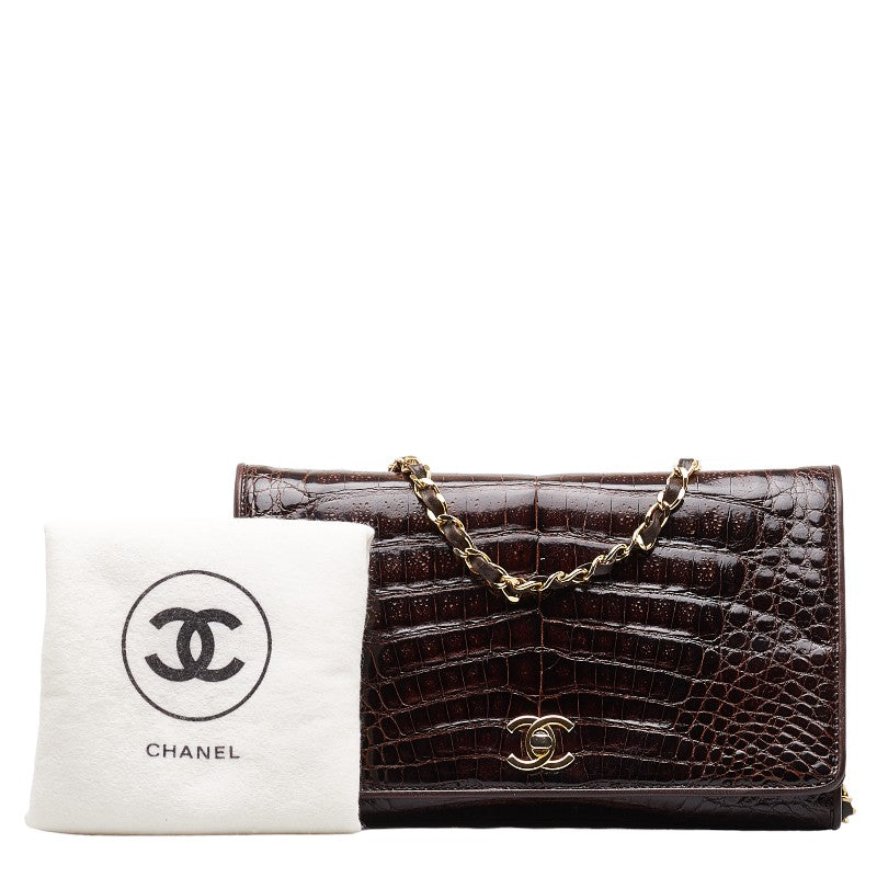 Chanel Crocodile Coco Chain Shoulder Bag Brown G Leather  Chanel