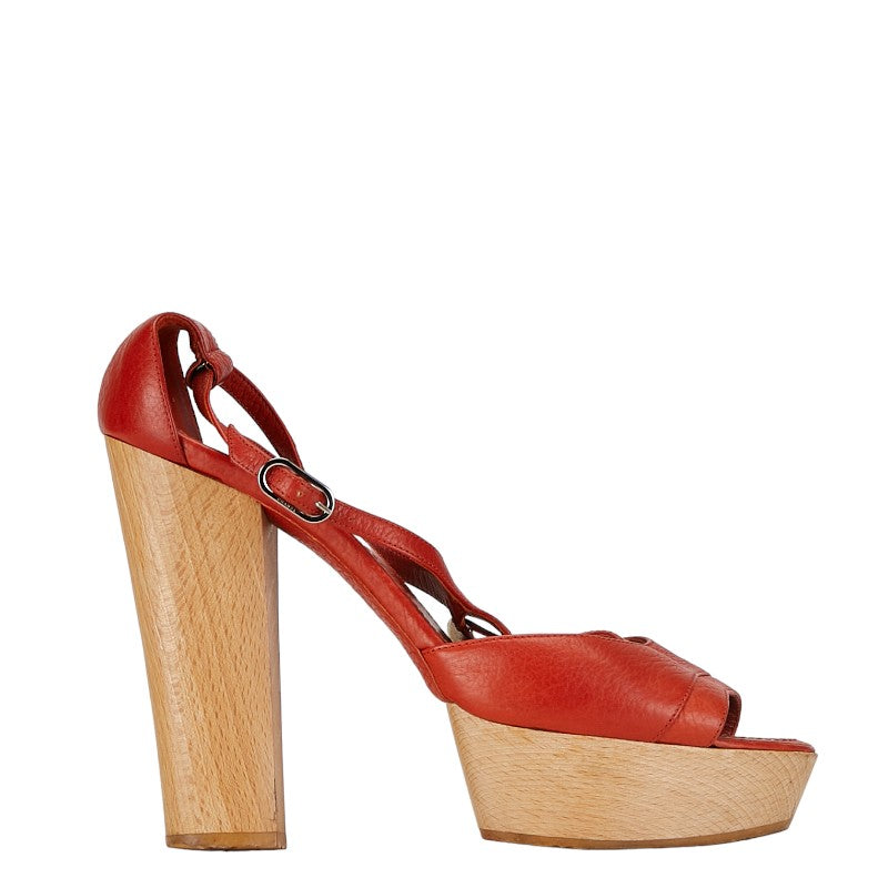 Chanel Coco Sandalss Platform Pumps Size 37 1/2 Orange Beige Leather  CHANEL