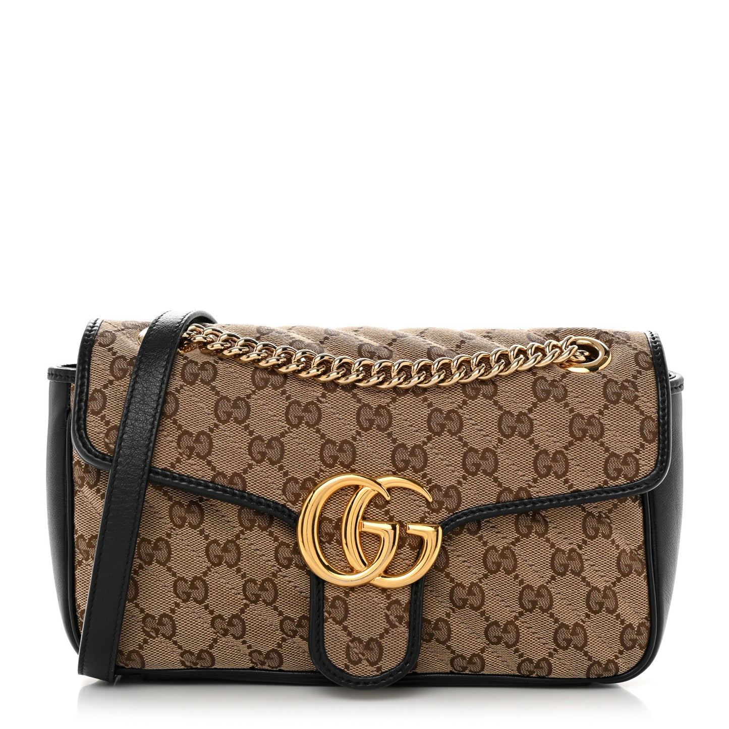 Gucci  Monogram Matelasse Diagonal Small GG Marmont Shoulder Bag Beige Black