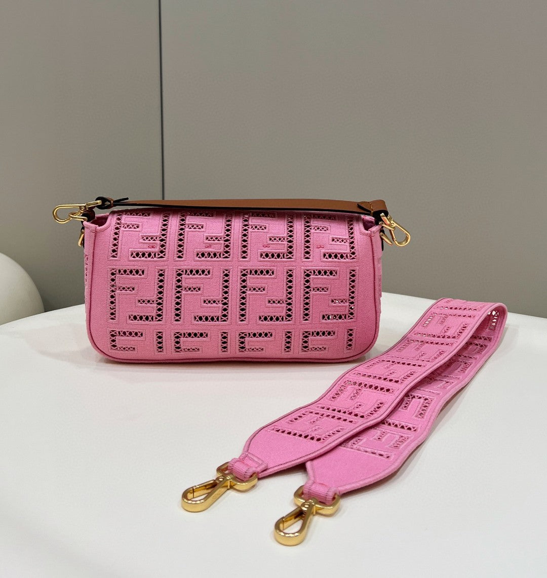 Fendi Baguette Pink with Embroidery Medium Bag For Woman 28cm/11in