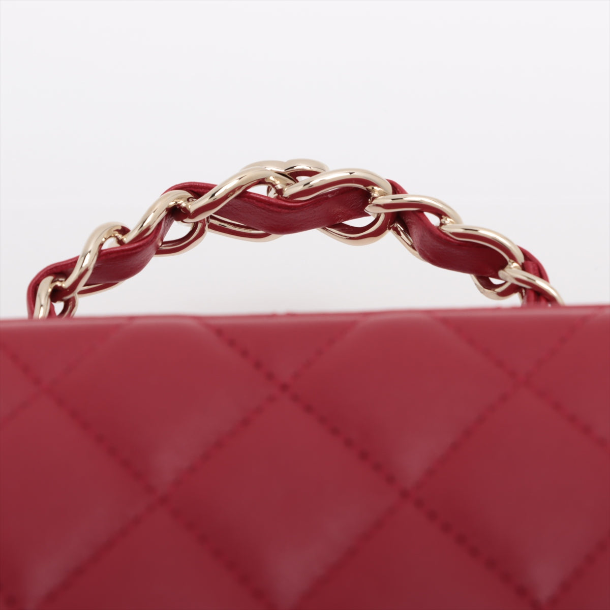 Chanel Lambskin  Chain Shoulder Bag Vanity Red Silver G