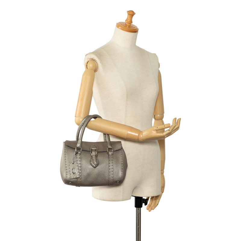 Fendi Selleria Linda Mini Handbag 8R486 Gr Silver Leather  Fendi