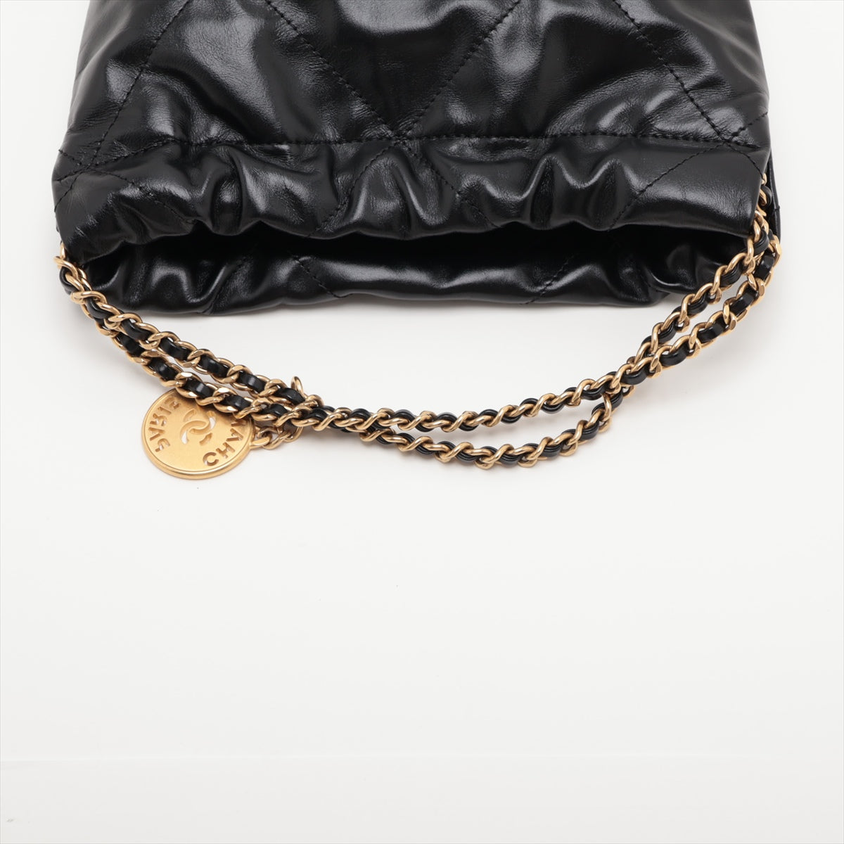 Chanel 22 Mini Leather Chain Shoulder Bag Black G  AS3980