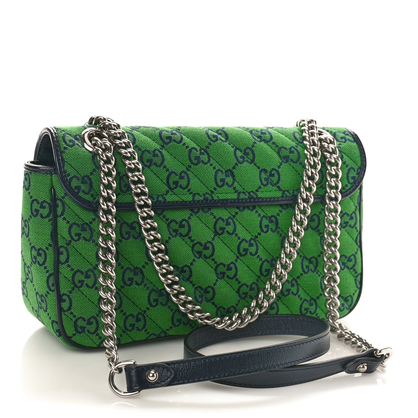 Gucci  Monogram Multicolor Matelasse Diagonal Small GG Marmont Shoulder Bag Green Blue