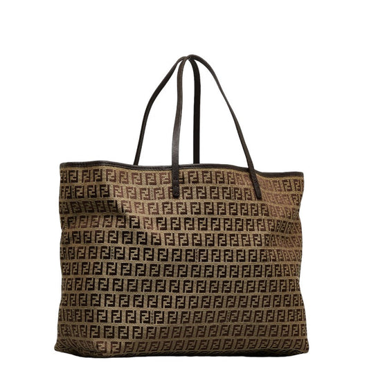 FENDI Zucchino Tote Bag 8BH076 Brown Canvas Leather ladies