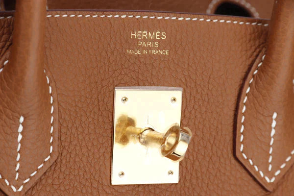 HERMES BIRKIN 25 - 40CM (WITH SERIAL NUMBER) GOLD COLOR TOGO LEATHER, GOLD HARDWARE, WITH KEYS, LOCK, DUST & BOX