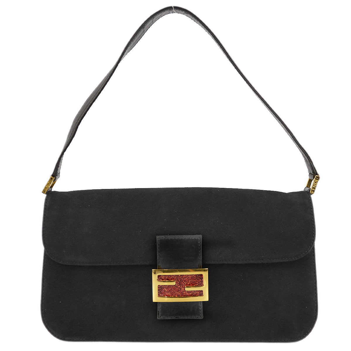 Fendi Black Suede Baguette Handbag