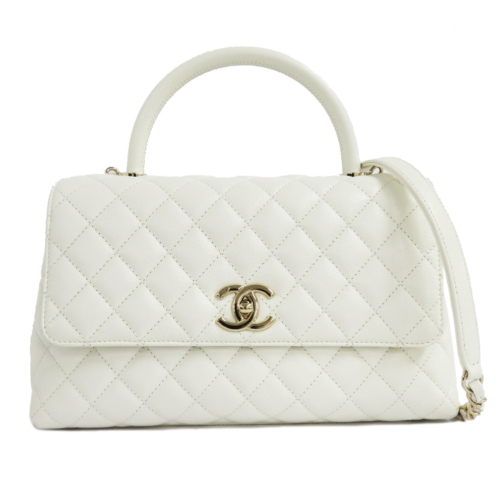 CHANEL Chanel Coco Handle 29 Top Handle Flap Bag  A92991 Caviar S White G   White Handbag Shoulder Bag  Coco