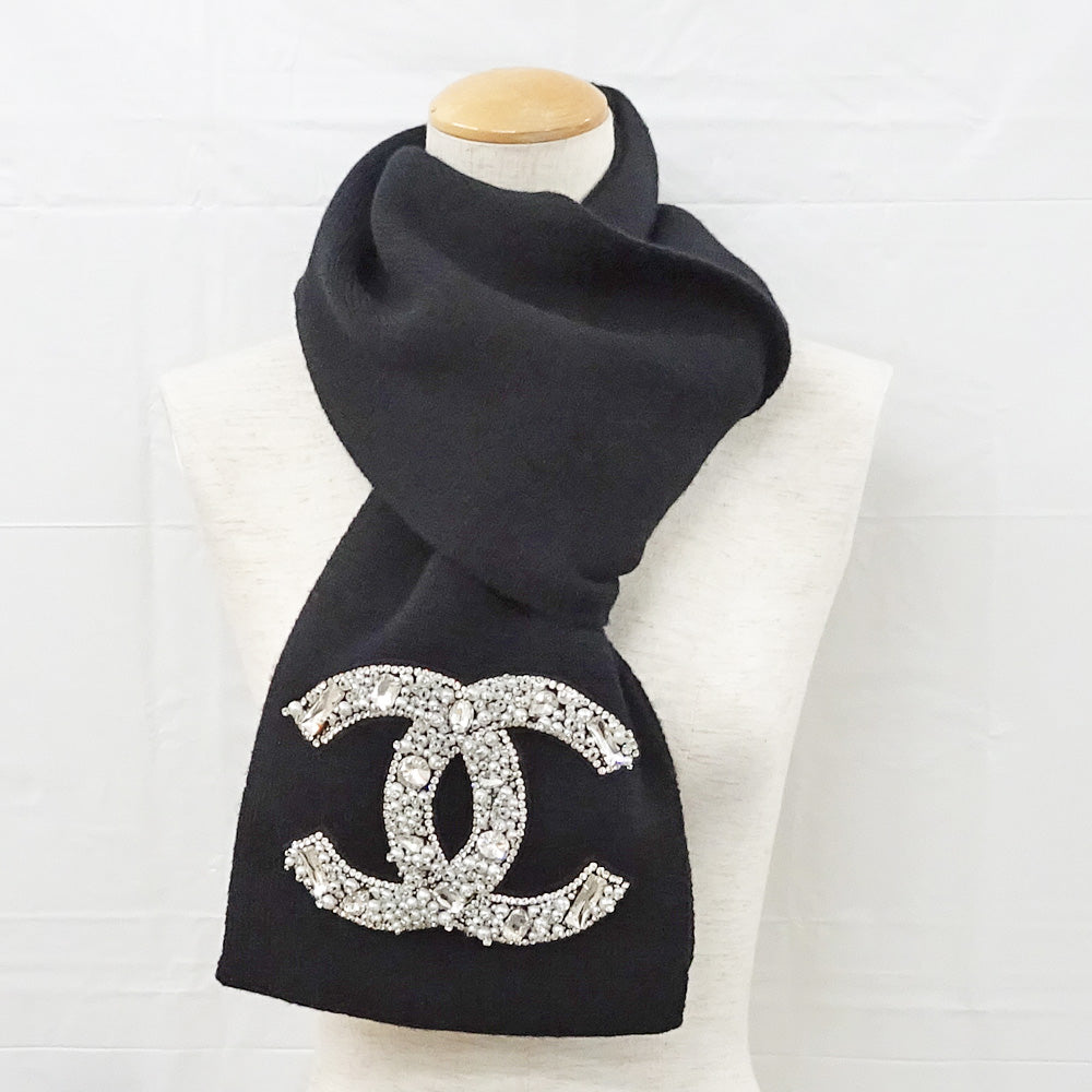 Chanel Maffler Line Stone Vision Coco Black Cashmere 100% Italian Made Fashion  Small Others