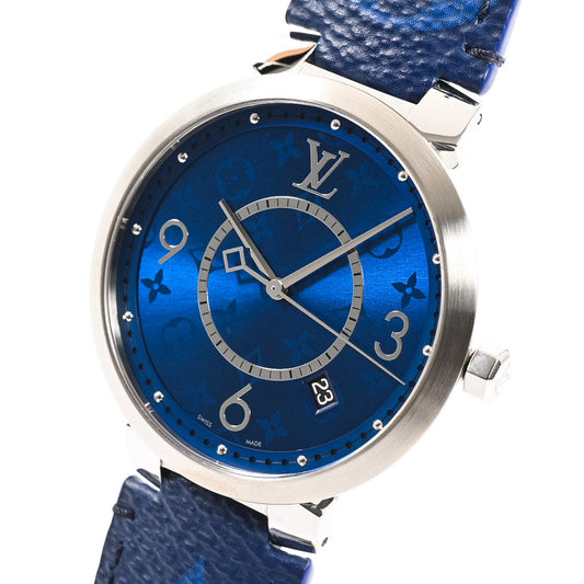 Louis Vuitton Tambour Slim Monogram Cobalt GM Watch QA150Z Blue