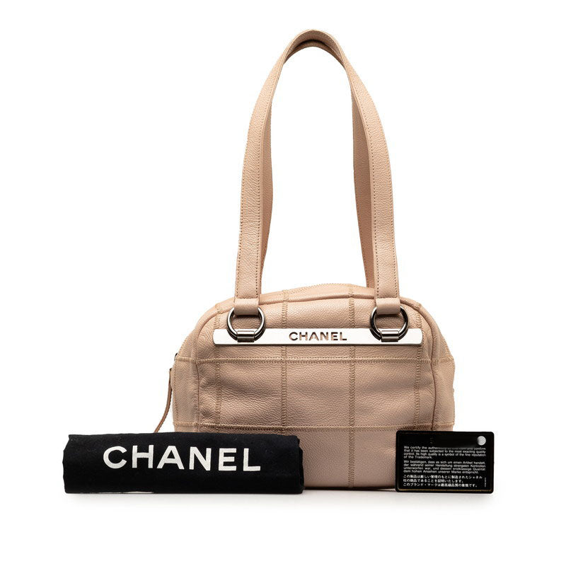 CHANEL Logo Silver G  Chocolate Bar Handbag Mini Boston Bag Pink Caviar S  CHANEL