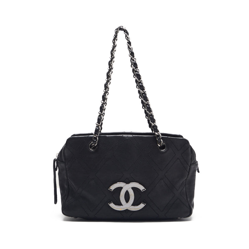 Chanel Matrasse Double Stitch Decacoco Double Chain Shoulder Leather Black (Silver G ) Shoulder Bag  【 Ship】【Free Shipping】 Free Shipping】 Free Shipping】 [Free Shipping  [Free Shipping] [Free Shipping] [Free Shipping] [Free Shipping]