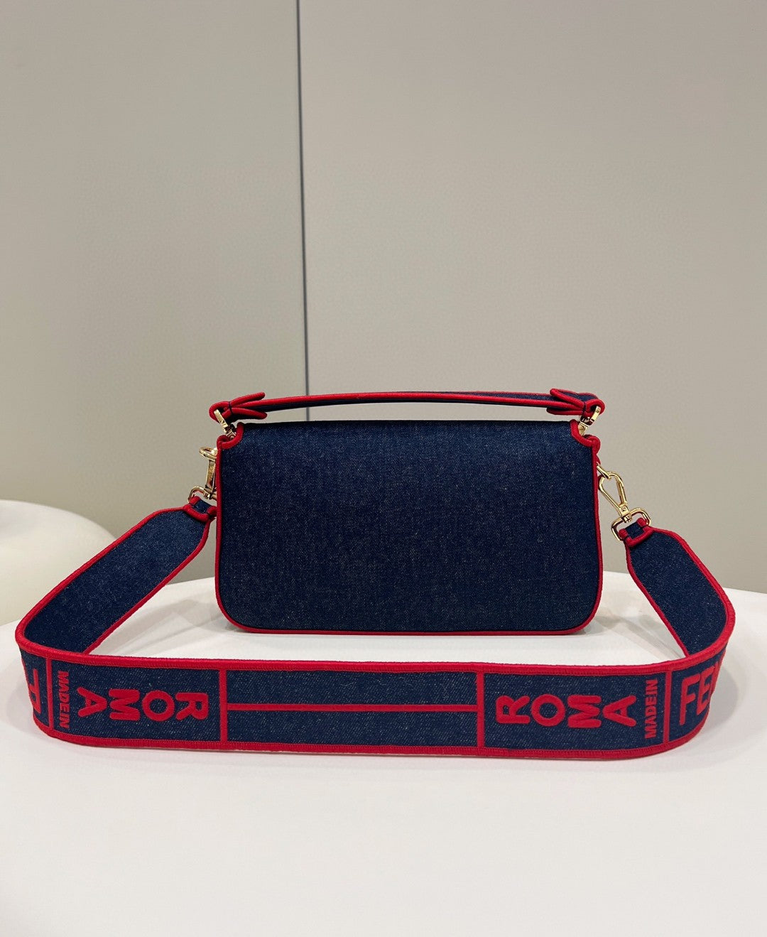 Fendi Baguette Blue Denim Red Border Bag For Woman 26cm/10in