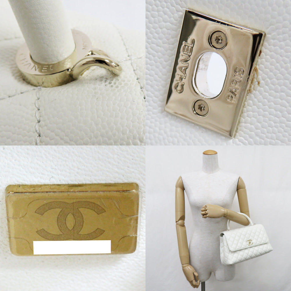 CHANEL Chanel Coco Handle 29 Top Handle Flap Bag  A92991 Caviar S White G   White Handbag Shoulder Bag  Coco