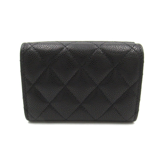 CHANEL Small Flap Wallet Three Fold Wallet Wallet Cabia S   Black  AP0230