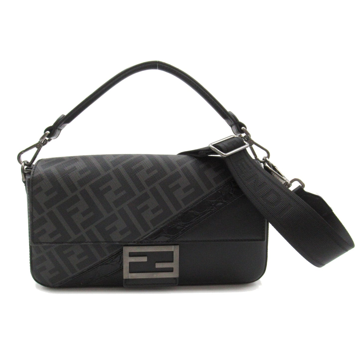 Fendi Fendi 2w Shoulder Shoulder Bag PVC Coated Canvas Leather  Black