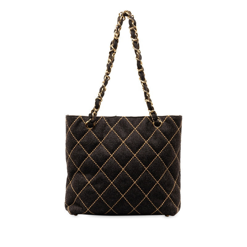 Chanel Wild Stitch Coco Chain Tote Shoulder Bag Black Felt  Chanel