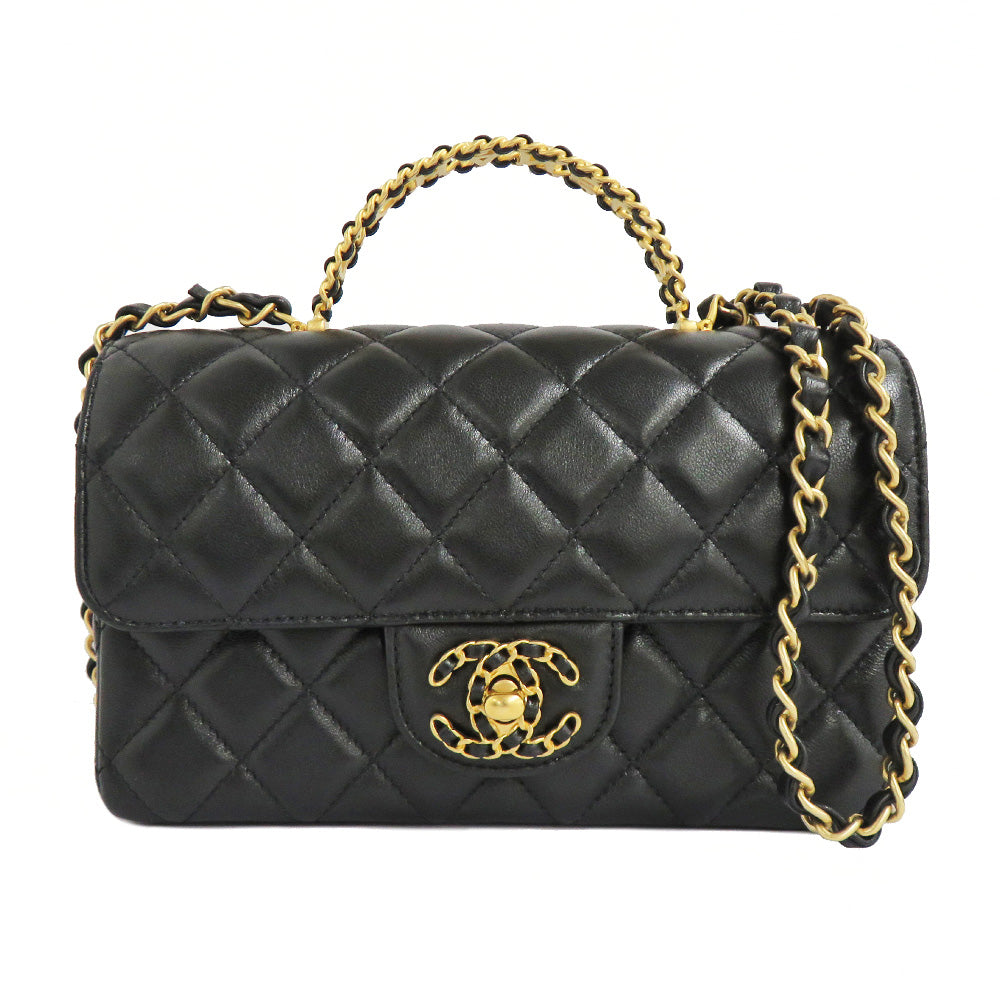 CHANEL CHANEL Top Handle Flap Bag AS4530 Black G  Chain Shoulder Bag  Coco Black 24C Logo Handle Leather