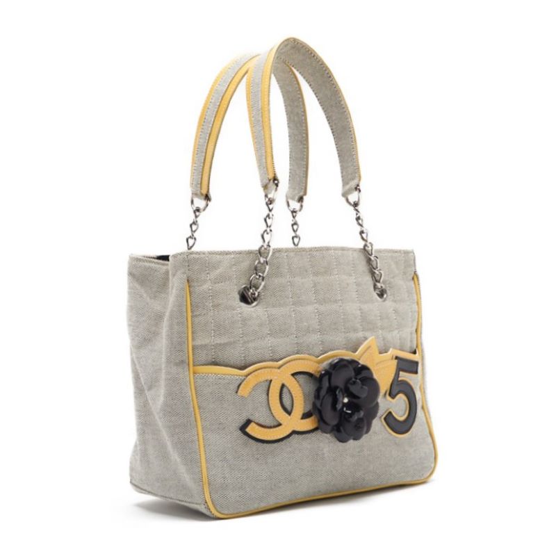 CHANEL . 5 Camelia Handbag Canvas  Emmel Grey × Yellow  Handbag ' Bag Hybrid 【 Delivery】 Honeymoon Online