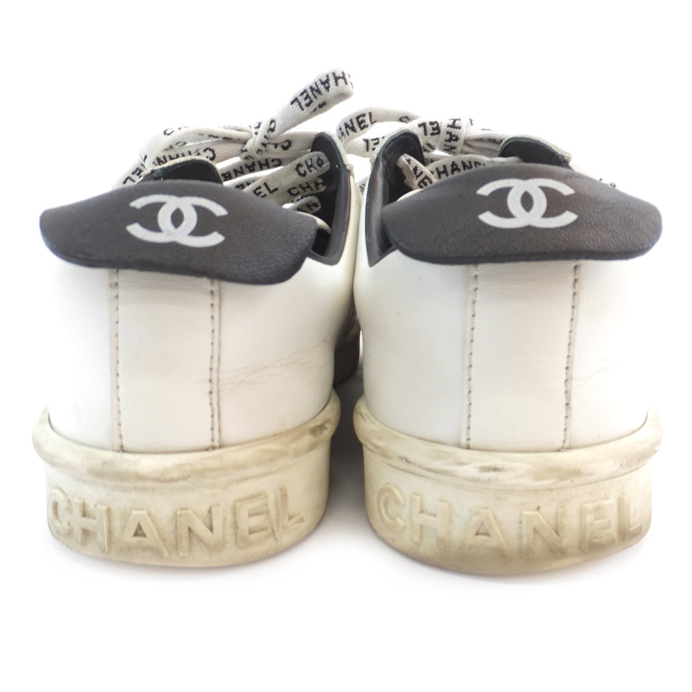 Chanel Trainers Size 37 23.5cm White Black Leather Coco Lock Cut  Shoes