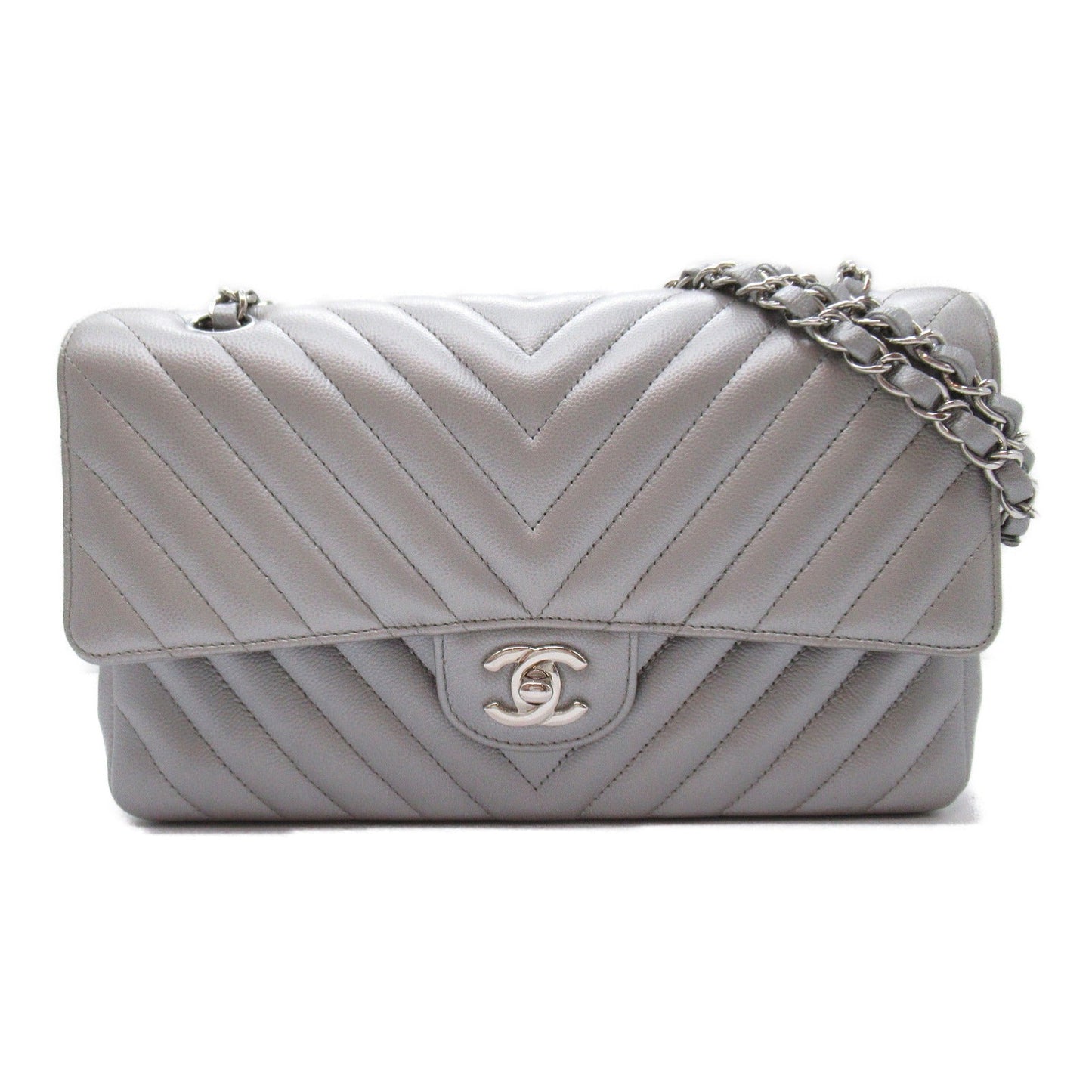 Chanel V Stitch Chain Shoulder Bag Caviar S  Silver