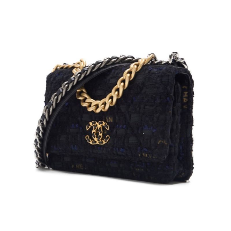 CHANEL 【CHANEL】 CHANEL 19 Matrasse Chain Wallet Tweed Black  Blue (Gen × Silver Gold)  Wallet Coupon Wallet  【French】