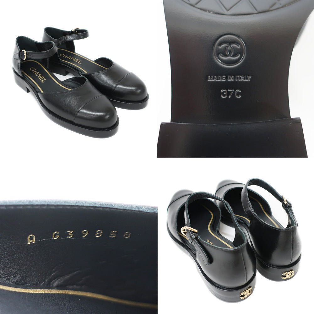 CHANEL PUMPS BLACK GOLD WOakSHIP COCOMARK LADY SCHOES SIZE 37C 23.5cm