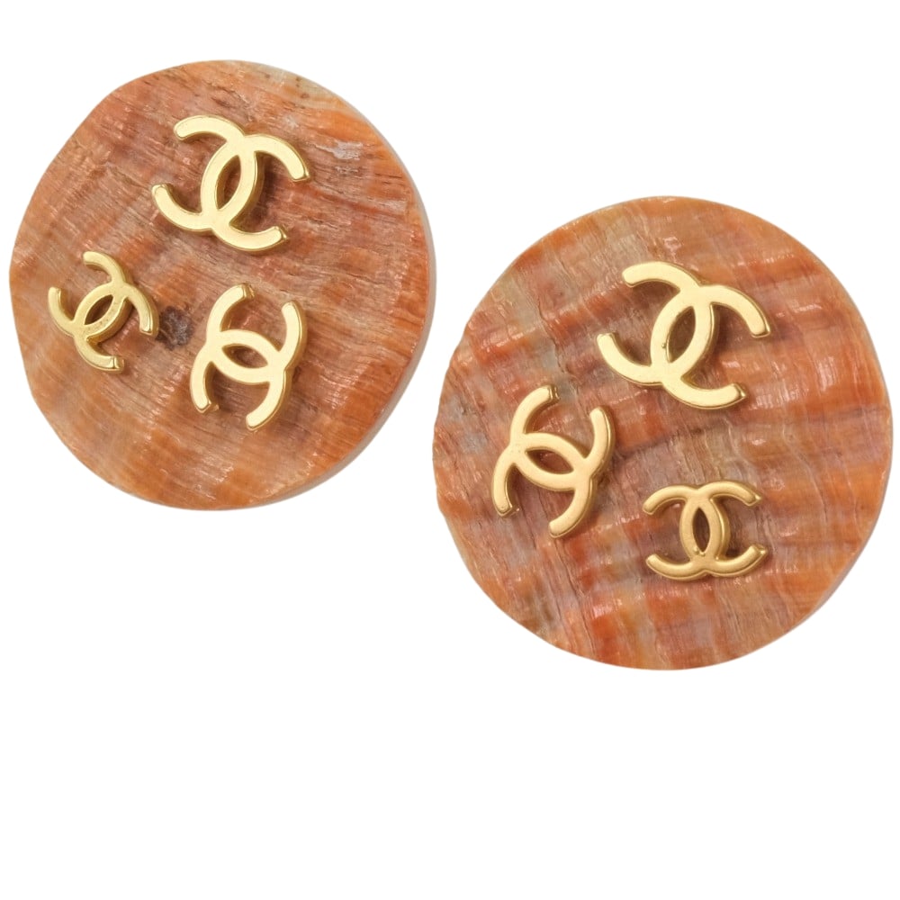 Chanel Chanel Coco Mark Earring S  G  Beige 94P  15.0g Coco Mark  A-Rank Earring Shell