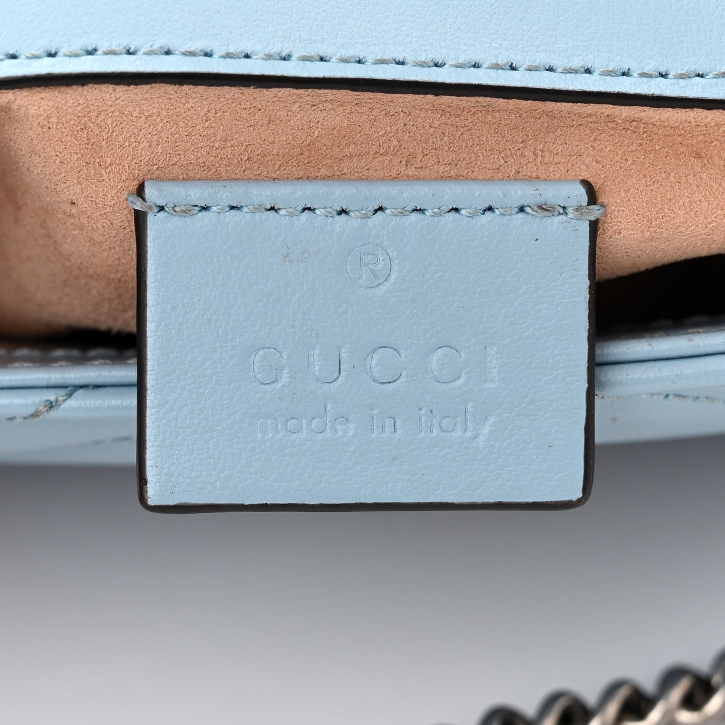 Gucci  Calfskin Matelasse Super Mini GG Marmont Shoulder Bag Porcelain Light Blue