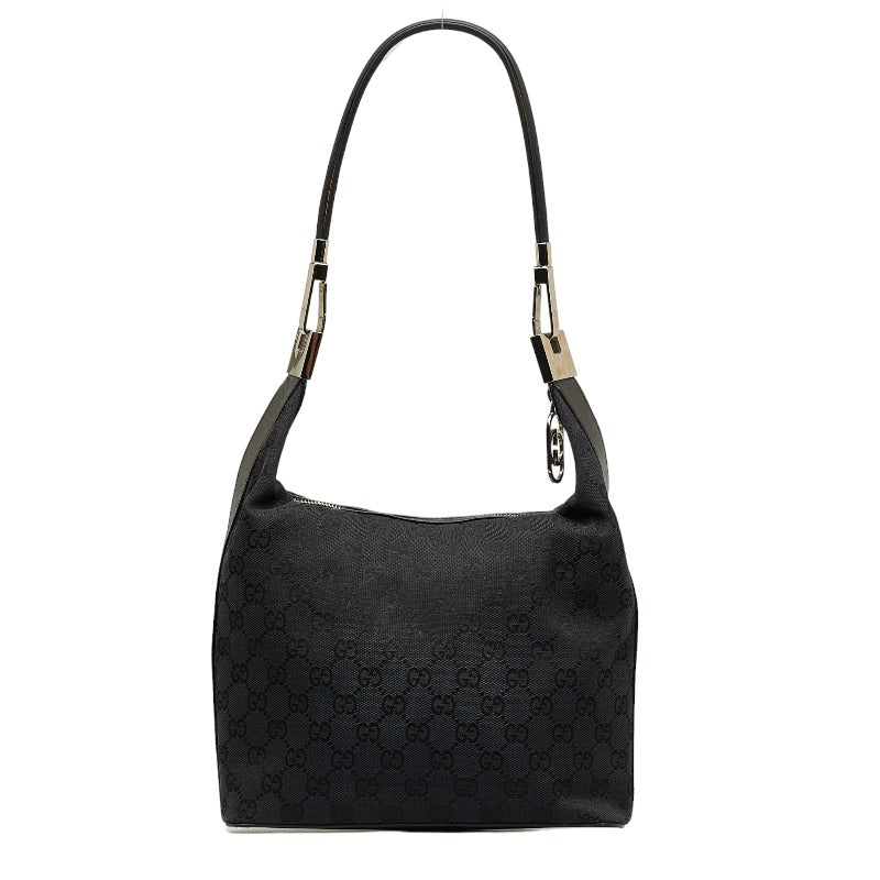 Gucci GG One Shoulder Bag Handbag 002 058 Black Canvas Leather Women's