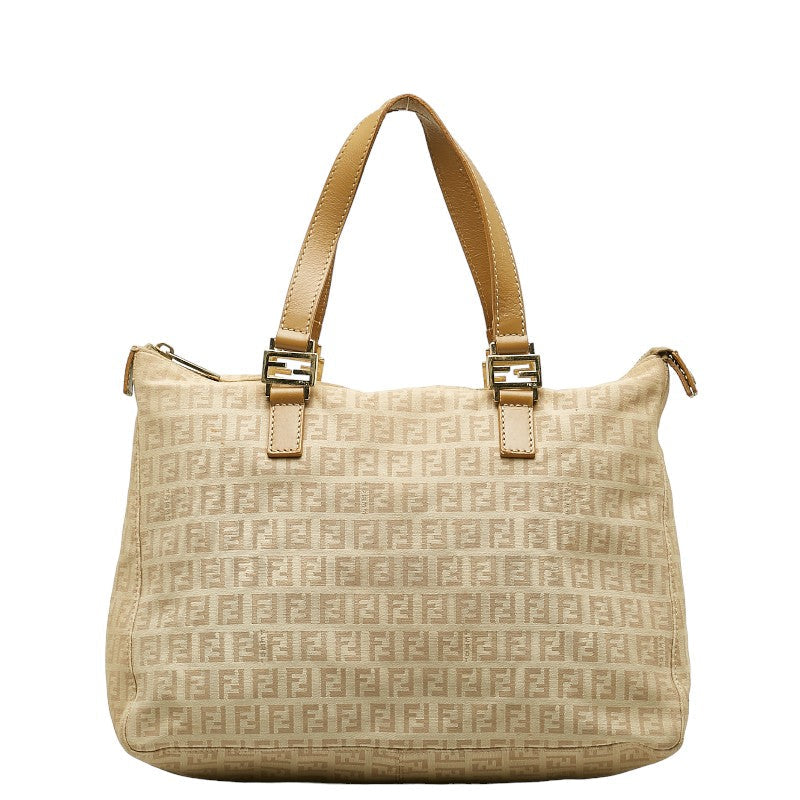 Fendi Zucchino Handbag Tote Bag 8BH138 Beige Canvas Women's