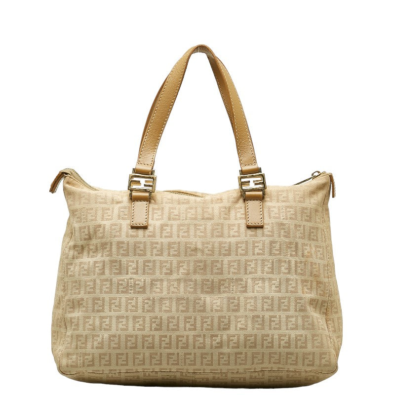 Fendi Zucchino Handbag Tote Bag 8BH138 Beige Canvas Women's