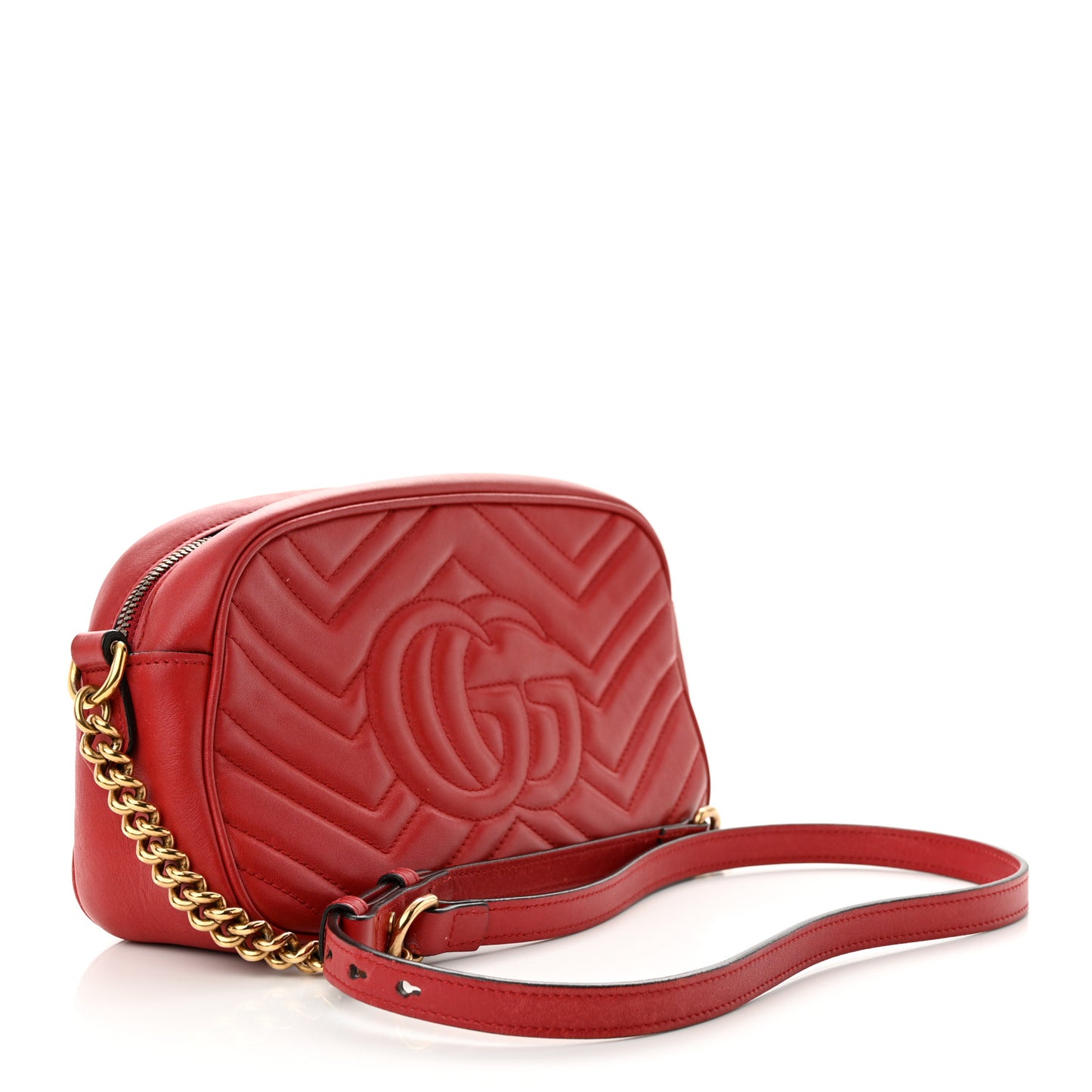 Gucci  Calfskin Matelasse Small GG Marmont Chain Shoulder Bag Hibiscus Red