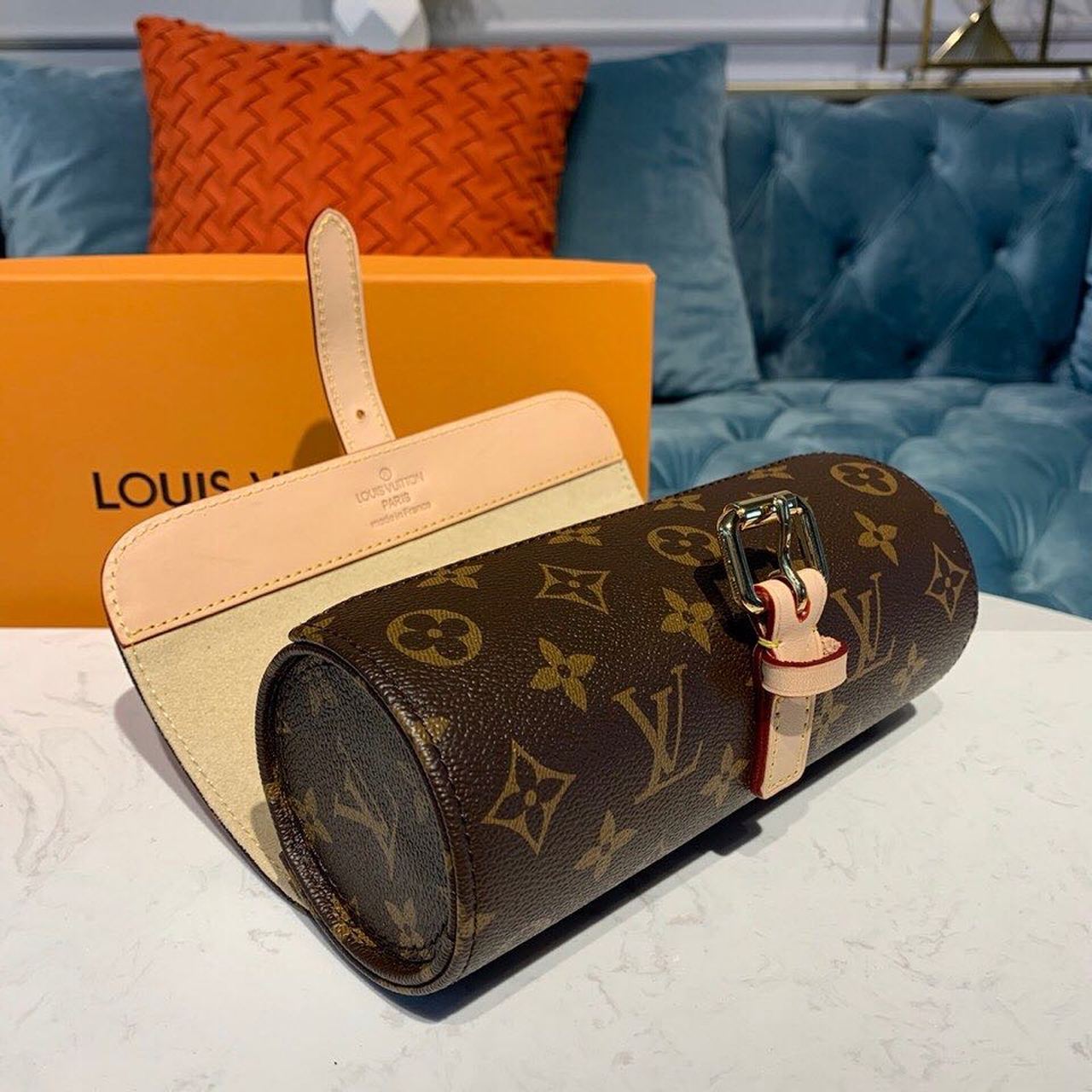 Louis Vuitton 3 Watch Case Monogram Canvas Travel Bags