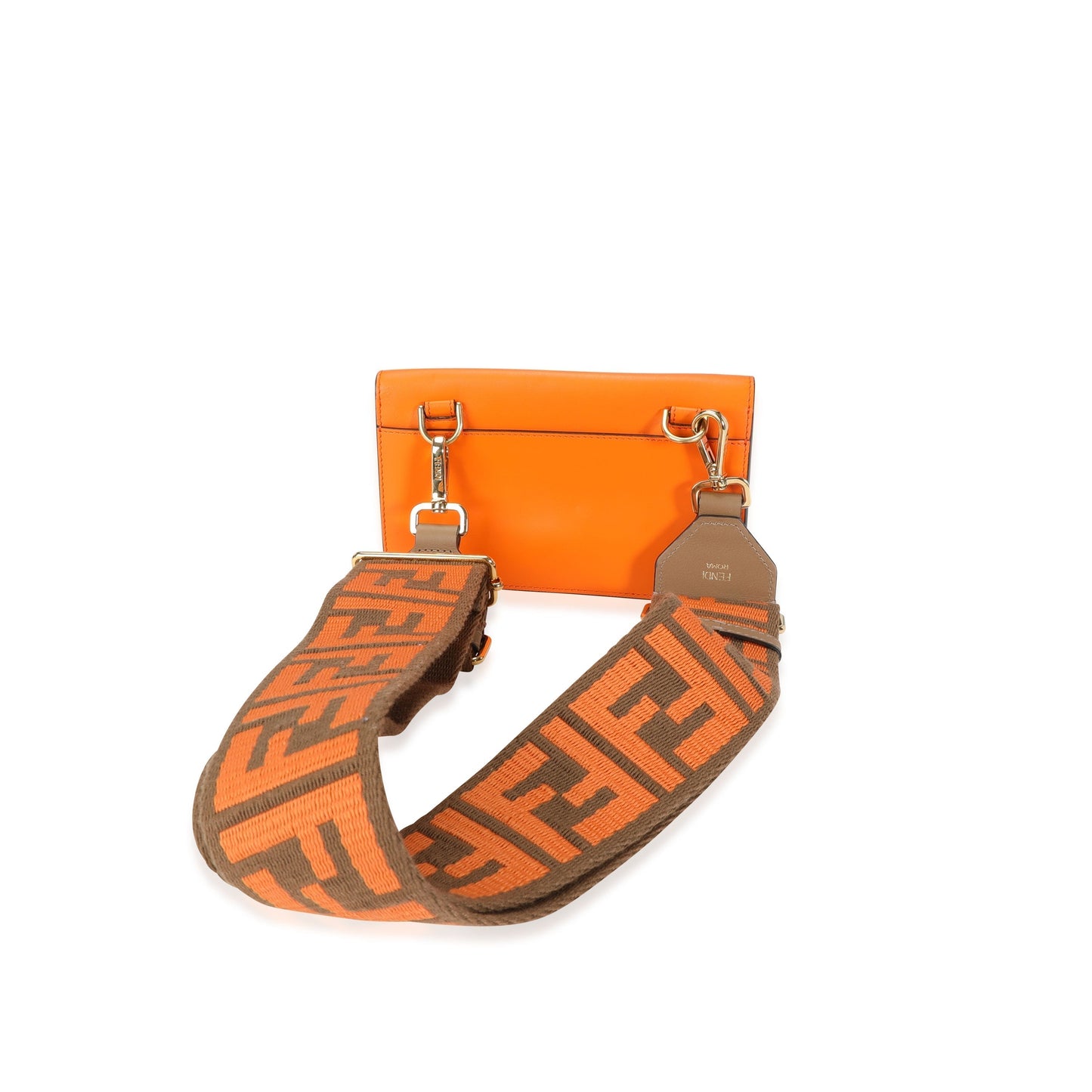 Fendi Orange Calfskin Mini Flat Baguette with Brown 'Strap You' Strap