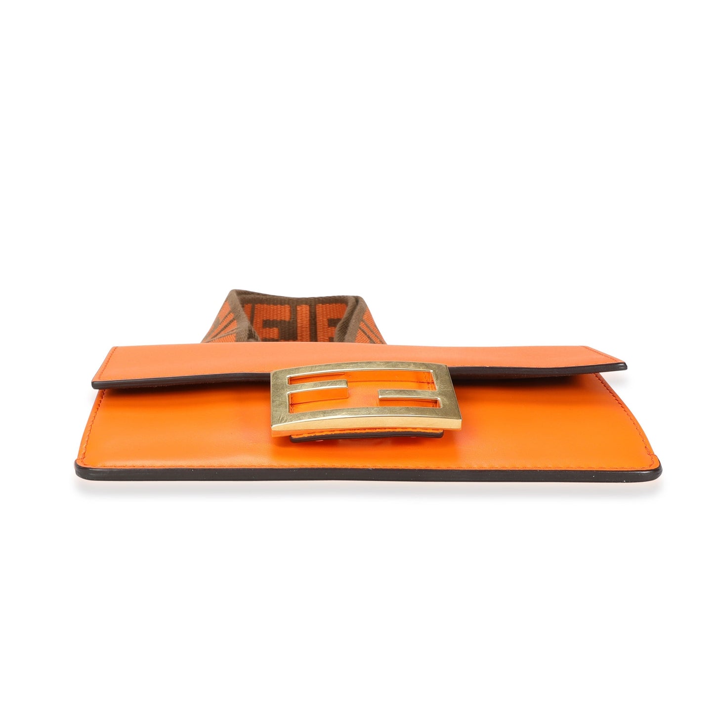 Fendi Orange Calfskin Mini Flat Baguette with Brown 'Strap You' Strap