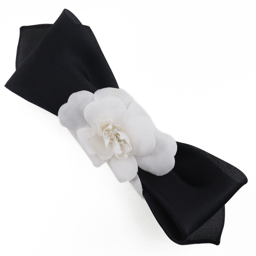 Chanel CHANEL Camellia Ribbon Baretta Satin Textile French Made Black/White Camellia Ribbon